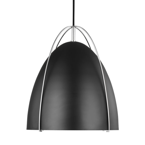 Norman 13.38" One Light Pendant, Chrome with Black Shade