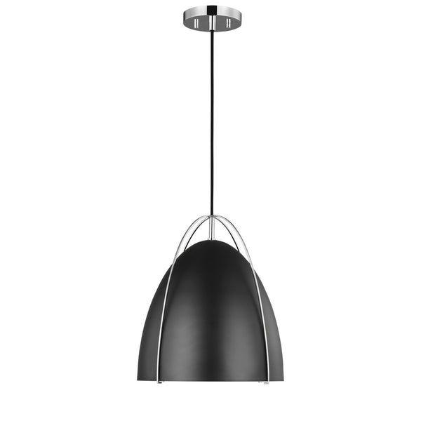 Norman 13.38" One Light Pendant, Chrome with Black Shade