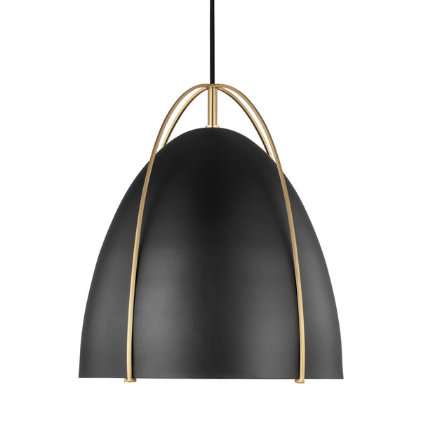 Norman 13.38" One Light Pendant, Satin Brass with Black Shade