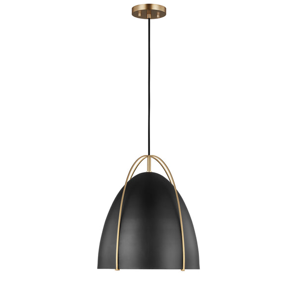 Norman 13.38" One Light Pendant, Satin Brass with Black Shade
