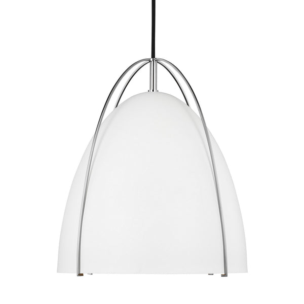 Norman 13.38" One Light Pendant, Chrome with White Shade