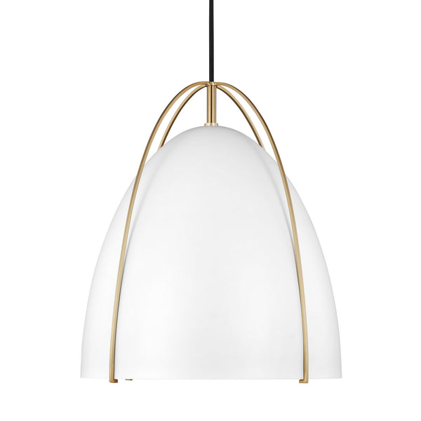 Norman 13.38" One Light Pendant, Satin Brass with White Shade