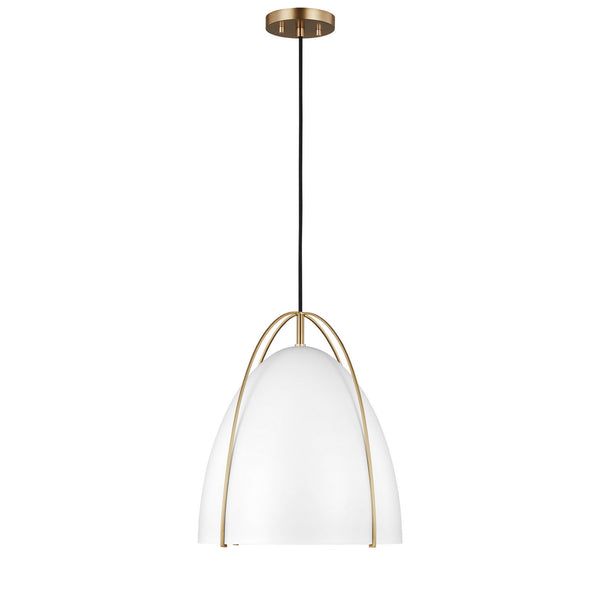 Norman 13.38" One Light Pendant, Satin Brass with White Shade