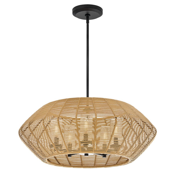 Luca 28" Five Lights Medium Single Tier Chandelier, Black / Camel Shade