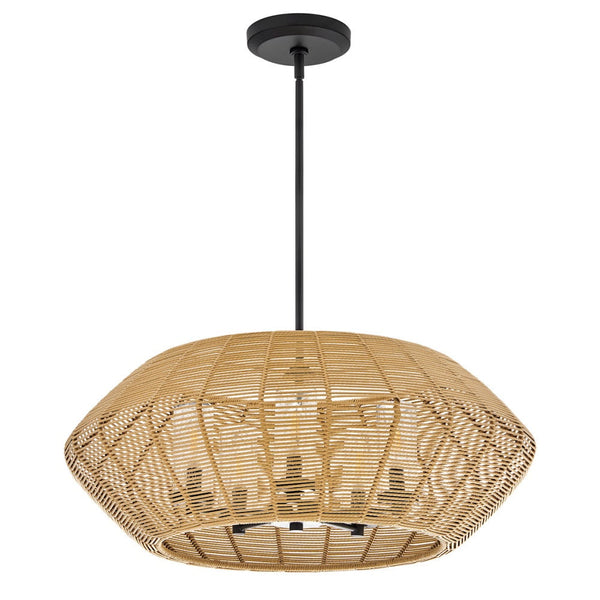 Luca 28" Five Lights Medium Single Tier Chandelier, Black / Camel Shade