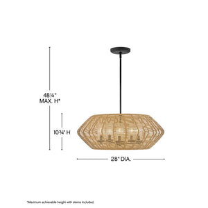 Luca 28" Five Lights Medium Single Tier Chandelier, Black / Camel Shade