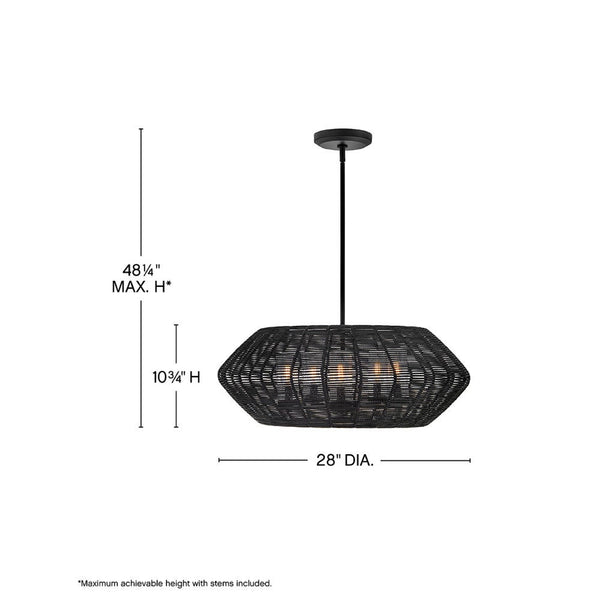 Luca 28" Five Lights Medium Single Tier Chandelier, Black / Black Shade