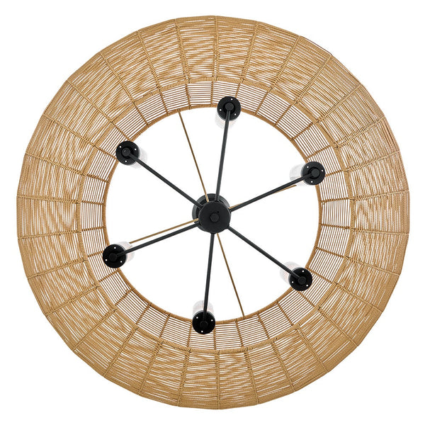 Luca 42" Six Lights Large Single Tier Chandelier, Black / Camel Shade