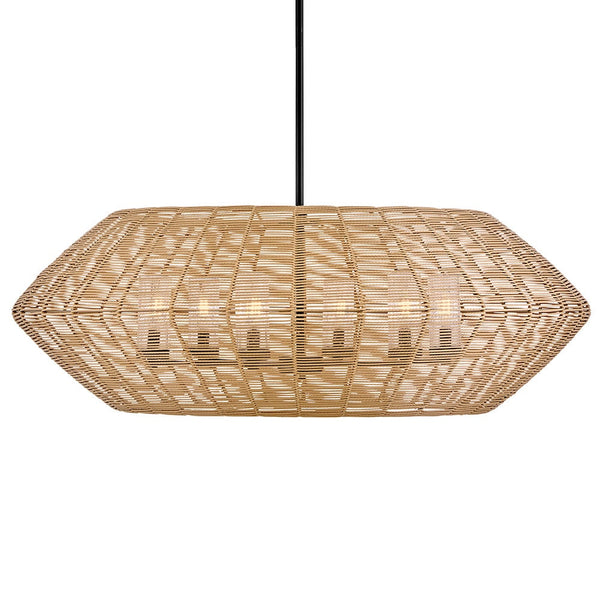 Luca 42" Six Lights Large Single Tier Chandelier, Black / Camel Shade