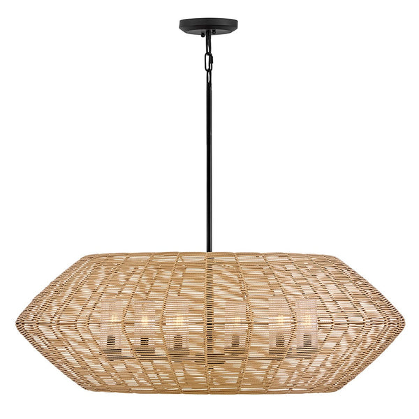 Luca 42" Six Lights Large Single Tier Chandelier, Black / Camel Shade