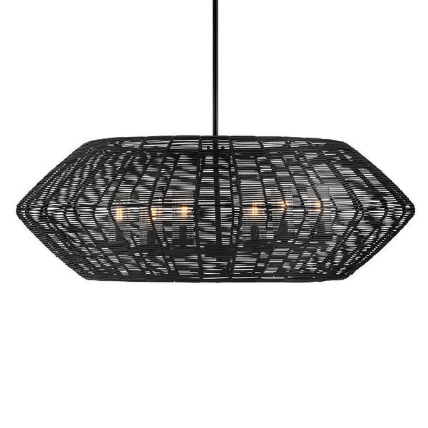 Luca 42" Six Lights Large Single Tier Chandelier, Black / Black Shade
