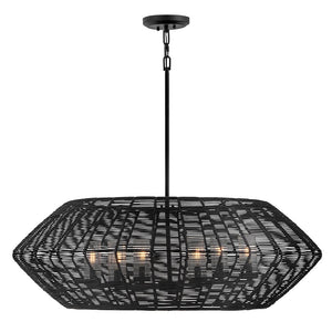 Luca 42" Six Lights Large Single Tier Chandelier, Black / Black Shade