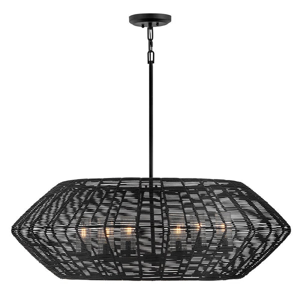Luca 42" Six Lights Large Single Tier Chandelier, Black / Black Shade
