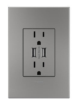 adorne® ARTRUSB153M4WP Dual-USB Outlet with Magnesium Wall Plate, Magnesium