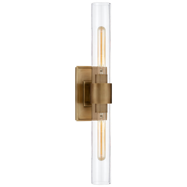 Presidio 4.75" Two Light Wall Sconce, Hand-Rubbed Antique Brass and Clear Glass