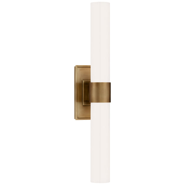 Presidio 4.75" Two Light Wall Sconce, Hand-Rubbed Antique Brass and White Glass