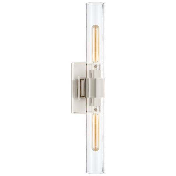 Presidio 4.75" Two Light Wall Sconce, Polished Nickel and Clear Glass
