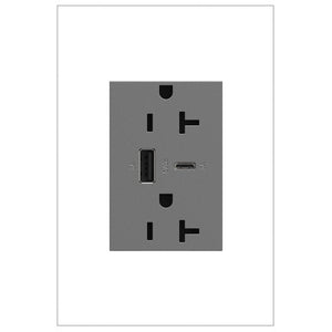 adorne® ARTRUSB206ACM4 20A Tamper-Resistant Ultra-Fast USB Type-A/C Outlet, Magnesium