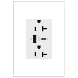 adorne® ARTRUSB206ACW4 20A Tamper-Resistant Ultra-Fast USB Type-A/C Outlet, White