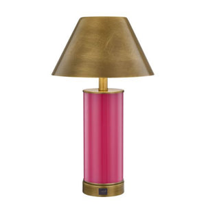 Molly 7" One Light Portable Rechargeable LED Table Lamp, Fuschia Rose