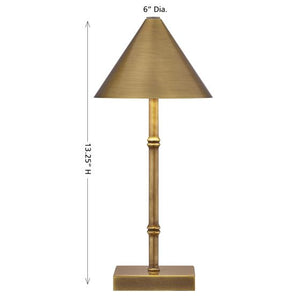 Mae 6" One Light Portable Rechargeable LED Table Lamp, Brass Bamboo