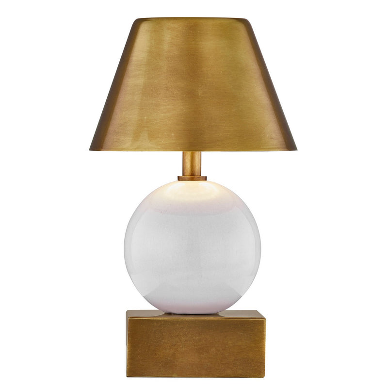 Silas 5" One Light Portable Rechargeable LED Table Lamp, Ceramic and Brass