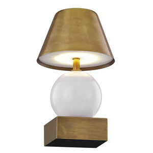 Silas 5" One Light Portable Rechargeable LED Table Lamp, Ceramic and Brass