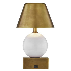 Silas 5" One Light Portable Rechargeable LED Table Lamp, Ceramic and Brass