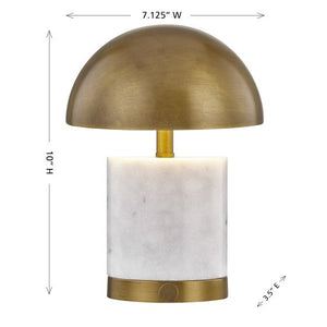 Cora 7" One Light Portable Rechargeable LED Table Lamp, Brass