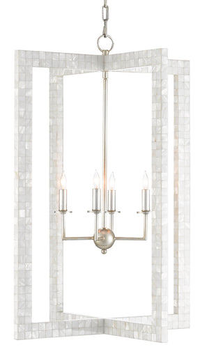 Arietta White Four Light Chandelier, Mother of Pearl/Contemporary Silver Leaf