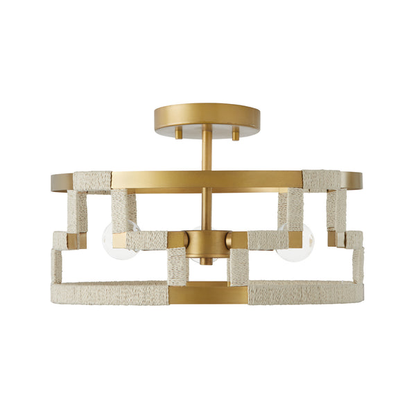 Mira 15.25'' Three Light Semi-Flush Mount, Bleached Natural Jute and Brass - Main Product Image.jpg