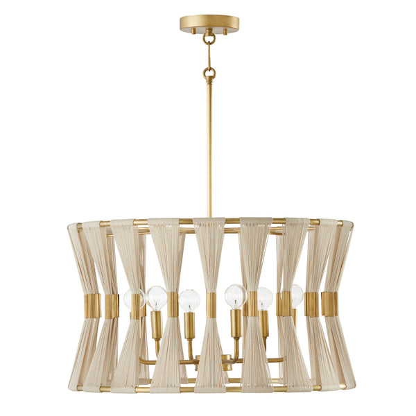 Stella 24.5'' Six Light Pendant, Bleached Natural Rope and Brass - Main Product Image.jpg