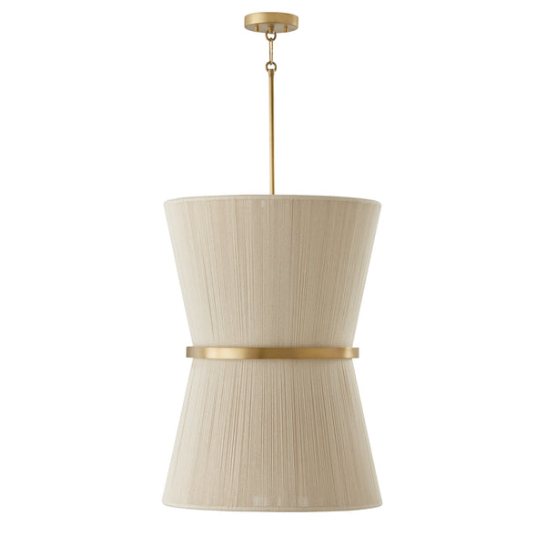 DeMille 20'' Six Light Foyer Pendant, Bleached Natural Rope and Brass - Main Product Image.jpg