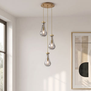 Nouvelle Drop 17" Three Lights Multi Pendant, Brushed Brass
