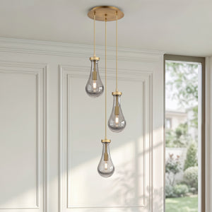 Nouvelle Drop 17" Three Lights Multi Pendant, Brushed Brass