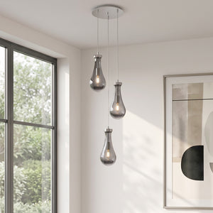 Nouvelle Drop 17" Three Lights Multi Pendant, Polished Nickel