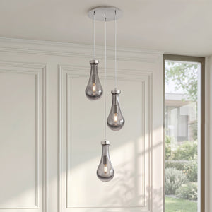 Nouvelle Drop 17" Three Lights Multi Pendant, Polished Nickel