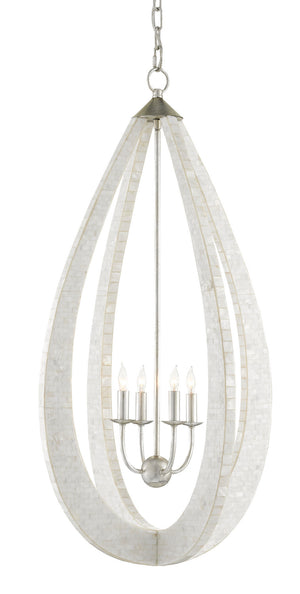 Arietta White Teardrop Four Light Chandelier, White/Pearl/Silver Leaf