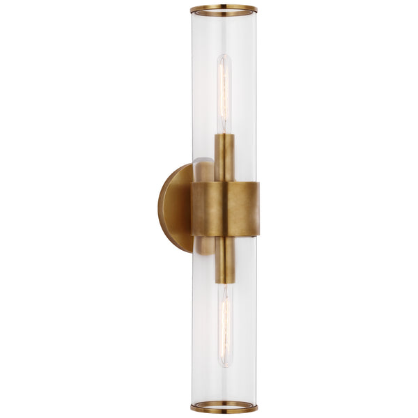 Liaison 5.25" Two Light Wall Sconce, Antique-Burnished Brass and Clear Glass