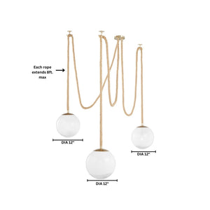 Verdant 12" Three Light Pendant, Aged Brass/Natural Sisal