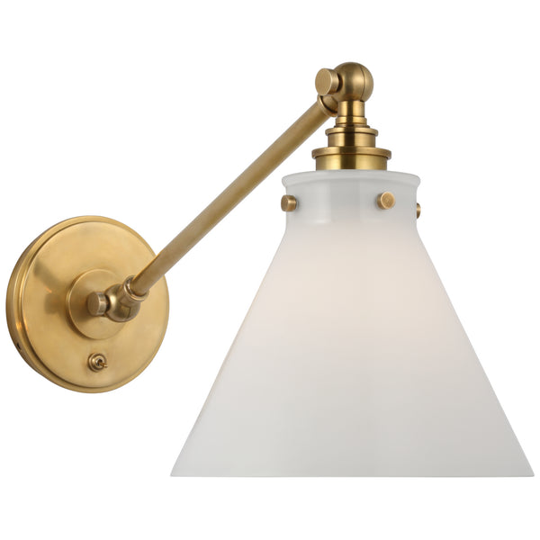 Parkington  8.5" LED Wall Sconce, Antique-Burnished Brass and White Glass
