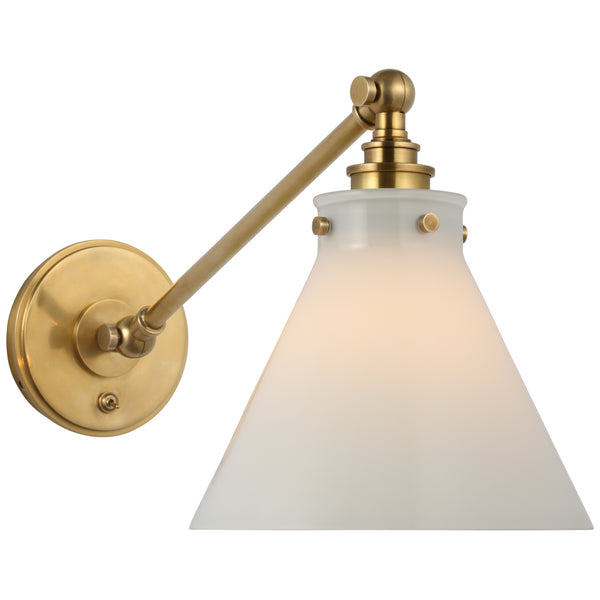 Parkington  8.5" LED Wall Sconce, Antique-Burnished Brass and White Glass
