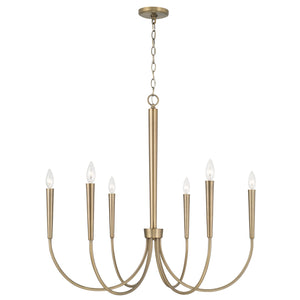 Evelin 33" Six Light Chandelier, Aged Brass