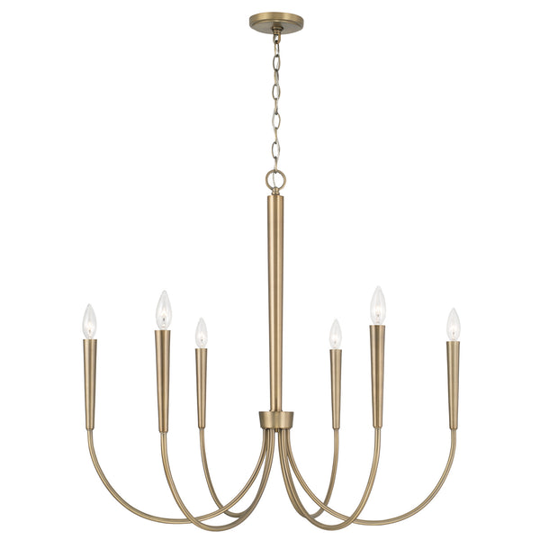 Evelin 33" Six Light Chandelier, Aged Brass