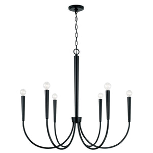 Evelin 33" Six Light Chandelier, Matte Black