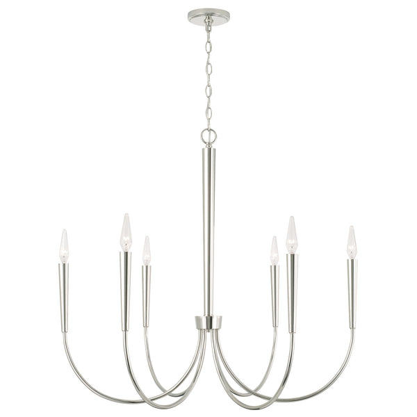 Evelin 33" Six Light Chandelier, Polished Nickel