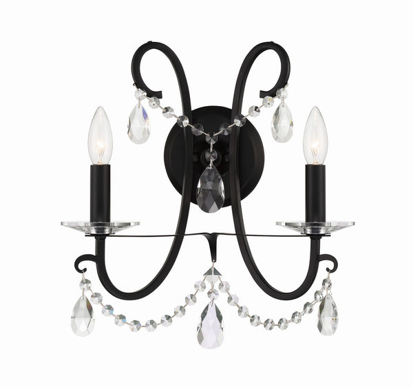 Ophelia 14'' Two Light Wall Sconce, Matte Black Clear Hand Cut Crystal - Main Product Image.jpg