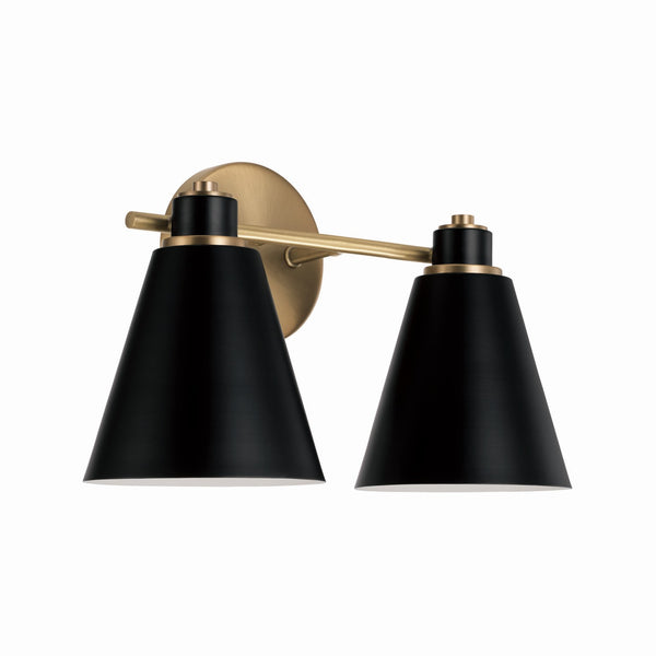 Collyn 15" Two Light Vanity, Aged Brass and Black