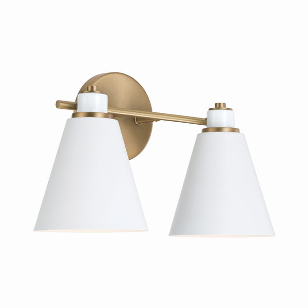 Collyn 15" Two Light Vanity, Aged Brass and White