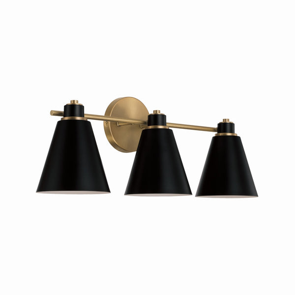 Collyn 24" Three Light Vanity, Aged Brass and Black